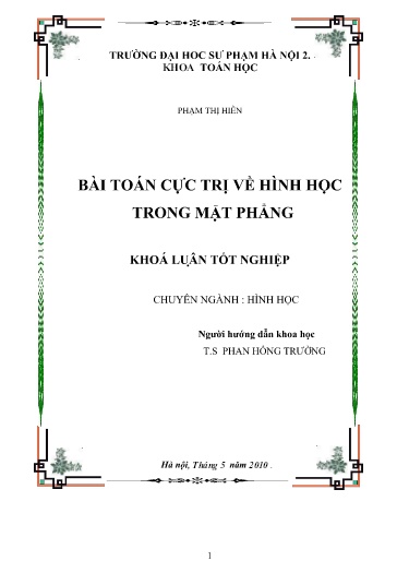 Bài Toán cực trị về hình học trong mặt phẳng - Năm học 2009-2010 - Phạm Thị Hiền