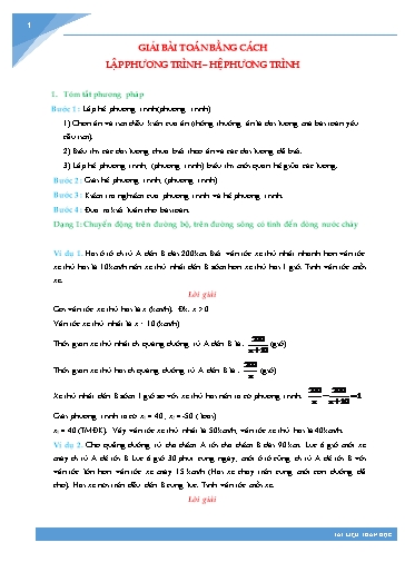 Giải bài Toán bằng cách Lập phương trình - Hệ phương trình