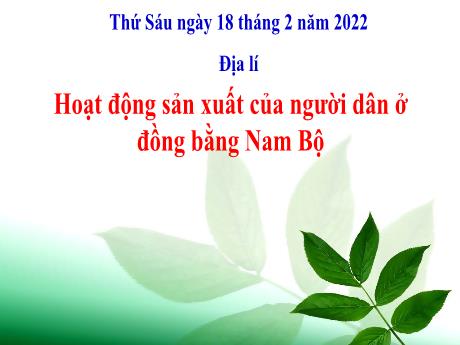 Bài giảng Lịch sử và Địa lí 4 - Bài: Hoạt động sản xuất của người dân ở đồng bằng Nam Bộ - Năm học 2021-2022
